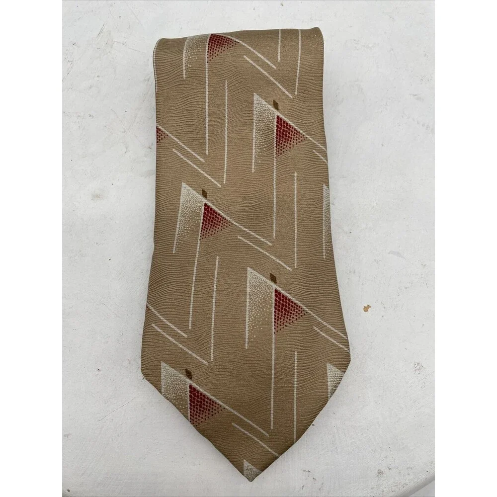 Giorgio Armani  Geometric Tan White and Red Silk Blend Tie Italy